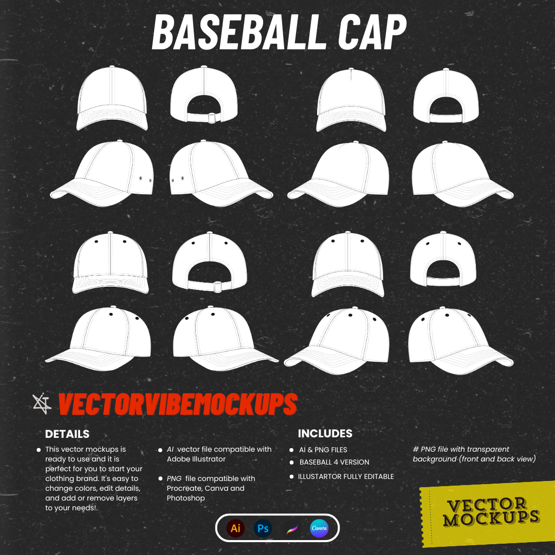 High-Quality Baseball Cap Vector Mockups | Editable PSD Templates