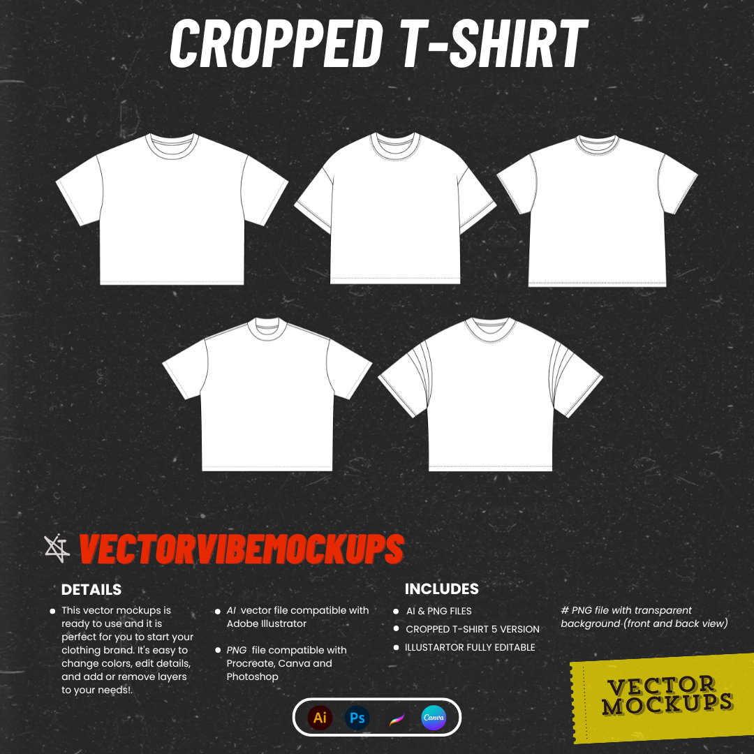 Stylish Cropped T-Shirt Vector Mockups | Perfect for Streetwear Designs